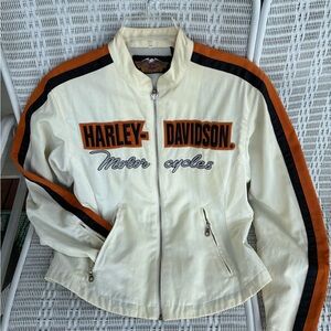 Harley-Davidson Cream and Orange Bomber Jacket Racing Style